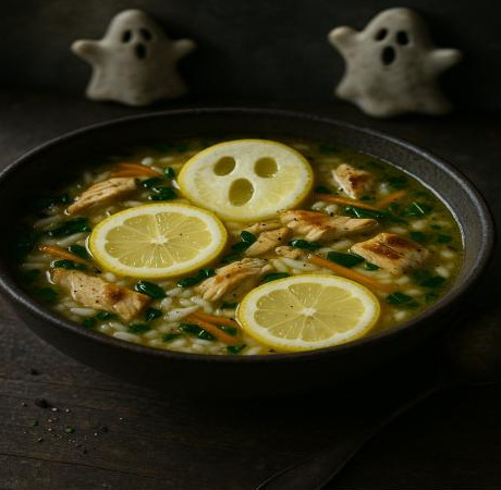 Ghostly Lemon Chicken Rice Soup